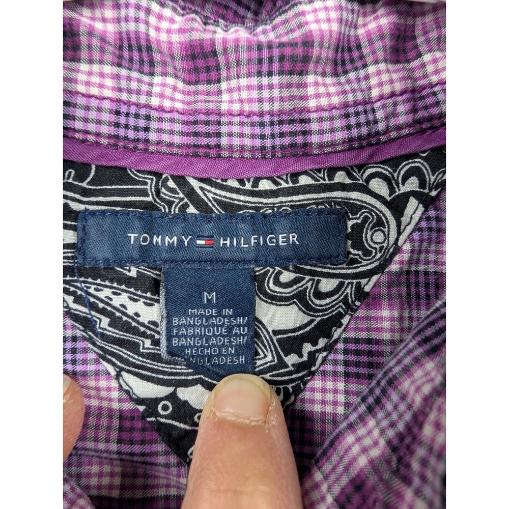 Tommy Hilfiger Womens Purple Plaid Roll Tab Sleeve Button Down Shirt Size M - Picture 5 of 6